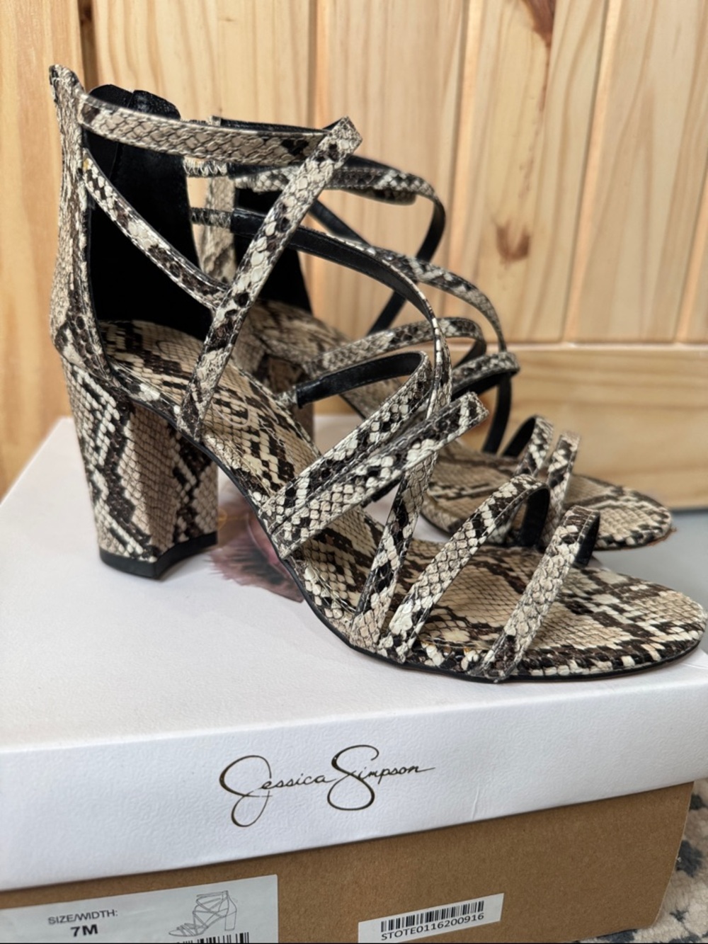 Jessica Simpson Neutral Python Print Strappy Block Heels - Picture 4 of 6